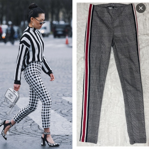 Express Plaid leggings houndstooth red black white stripe small - Picture 1 of 4